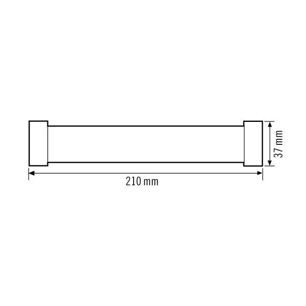 Dessin technique d'un objet rectangulaire avec des dimensions de 210 mm de longueur et 37 mm de hauteur, représenté avec des flèches indiquant les mesures.