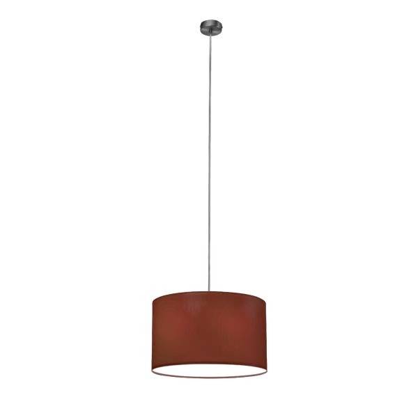 Une lampe suspendue moderne avec un abat-jour rouge et une suspension argentée. Idéale pour l'éclairage du salon ou de la salle à manger.