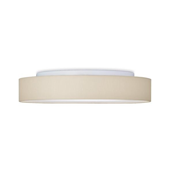 Plafonnier rond avec abat-jour beige et diffuseur blanc, design moderne et épuré, adapté aux espaces intérieurs.