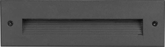 Une fente grillagée rectangulaire noire à l'intérieur strié, intégrée horizontalement dans une surface plate.