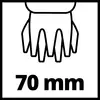 Un symbole de fauteuil roulant à une distance de 70 mm, pouvant représenter des indications de freinage ou de sécurité.