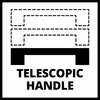 Un symbole représente une poignée télescopique, illustrée par des lignes pointillées indiquant différentes longueurs, avec le texte "Telescopic Handle".