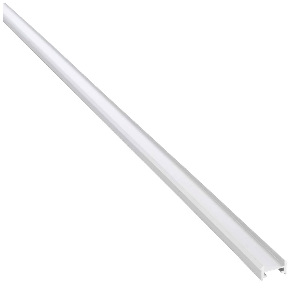 Un long profilé LED blanc avec un diffuseur, utilisé pour le montage de bandes LED afin de permettre une répartition uniforme de la lumière.