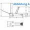 Illustration d'un cric hydraulique montrant les dimensions dans différentes directions : hauteur, longueur et distance du levier.