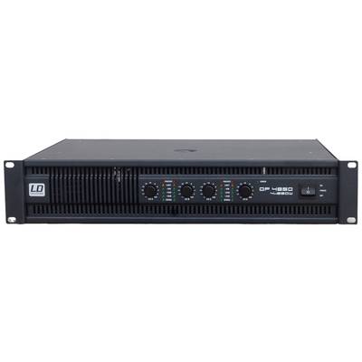 Amplificateur LD Systems DP 4950 en noir, vue de face. Quatre boutons rotatifs et des indicateurs LED pour le contrôle du volume visibles.