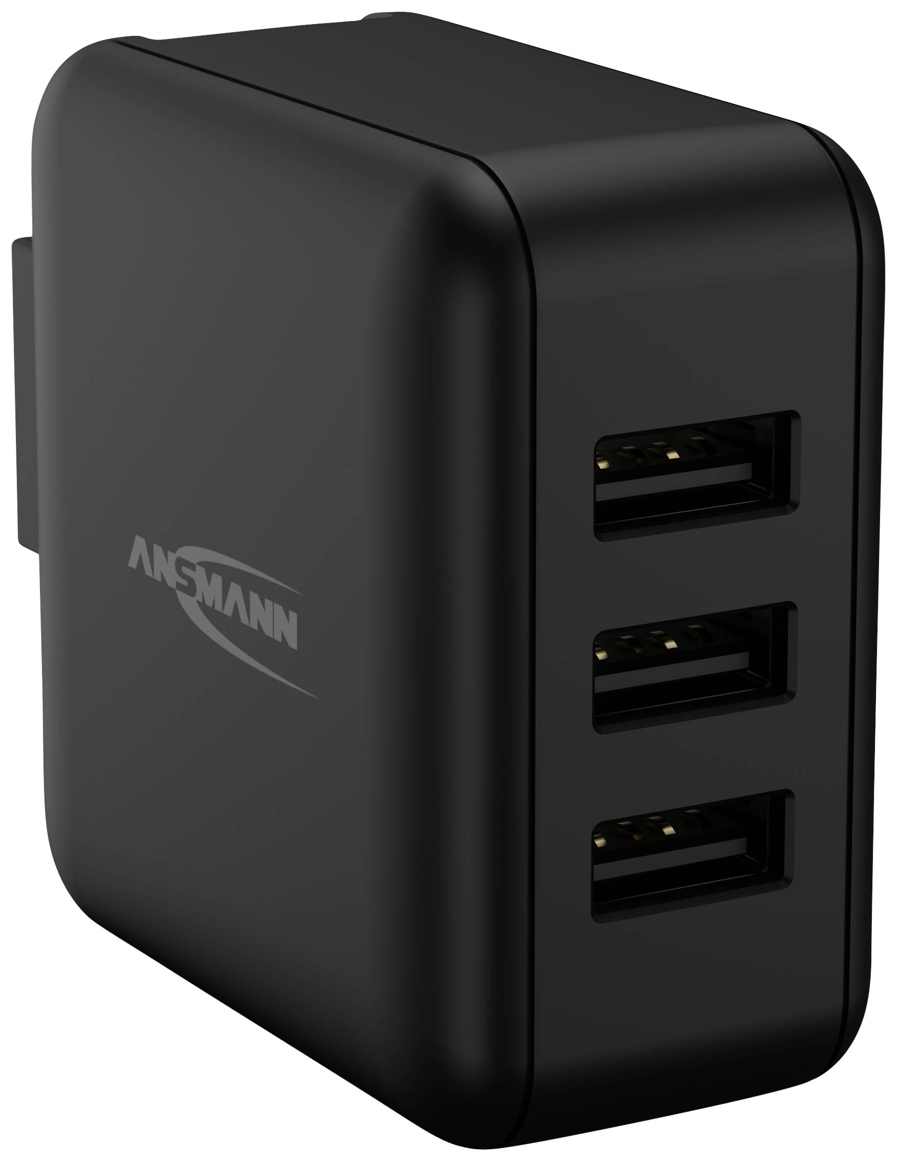 Chargeur USB noir à trois ports USB, adapté pour charger simultanément plusieurs appareils.