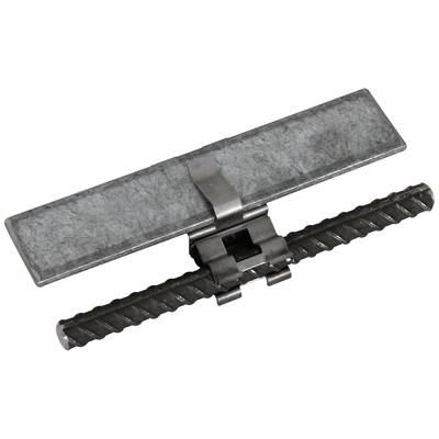 Chaussure d'ancrage métallique avec plaque rectangulaire et tige striée, utilisée pour la fixation de pièces dans l'industrie de la construction.