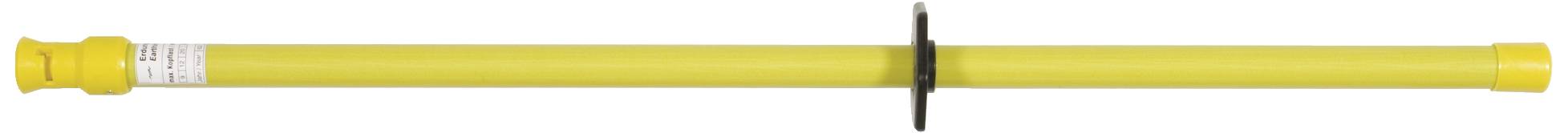 Un support de perche isolante jaune en plastique avec un élément de fixation noir, typiquement utilisé pour des travaux électriques.