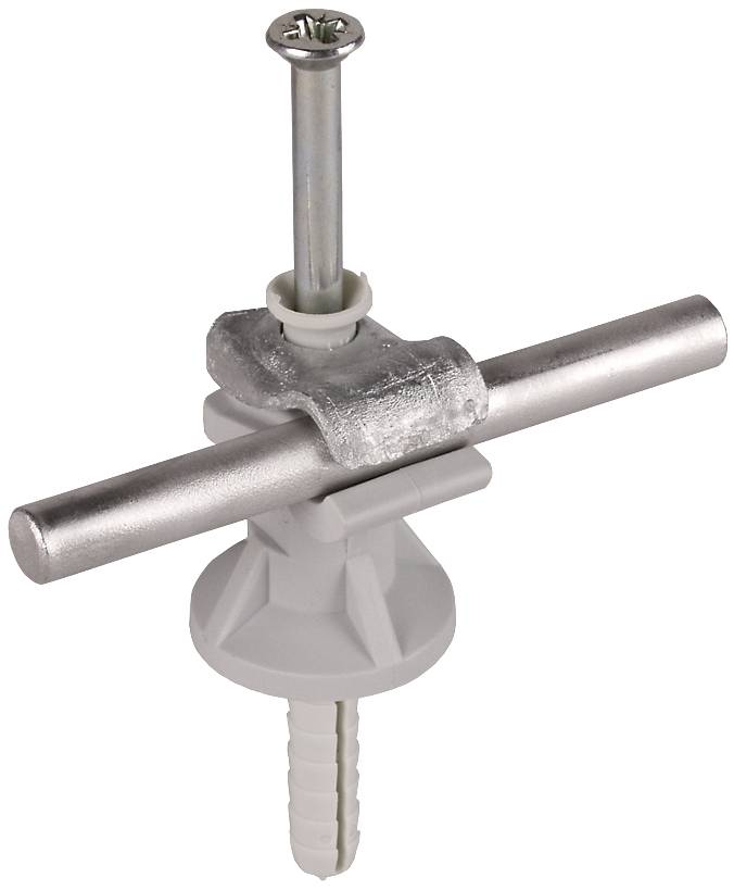 Un outil de réglage avec un axe central et une poignée transversale, monté sur un support gris. Utilisé pour l'installation.