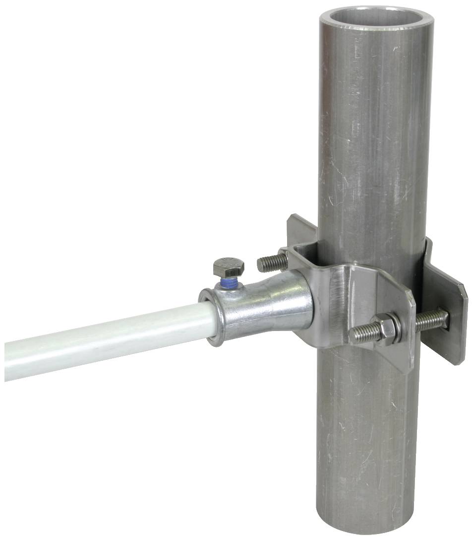 Liaison métallique : Un tuyau épais, vertical est relié à un tuyau fin, horizontal par une connexion vissée.
