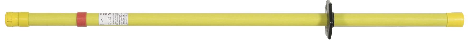 Règle jaune, allongée, avec un élément de marquage rouge et une poignée noire au centre ; utilisée pour mesurer la hauteur.