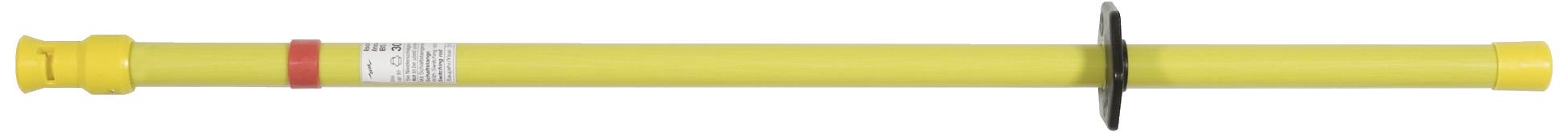 Barre jaune avec poignée en plastique noir et bande rouge. Elle sert d'outil isolant pour travailler en toute sécurité sur des installations électriques.