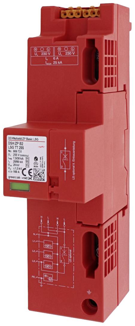 DEHN 909731 DSH ZP B2 LSG TT 255 Dispositif antisurtension Protection anti-surtension pour: barre omnibus 40 mm 30 kA 1 pc(s)