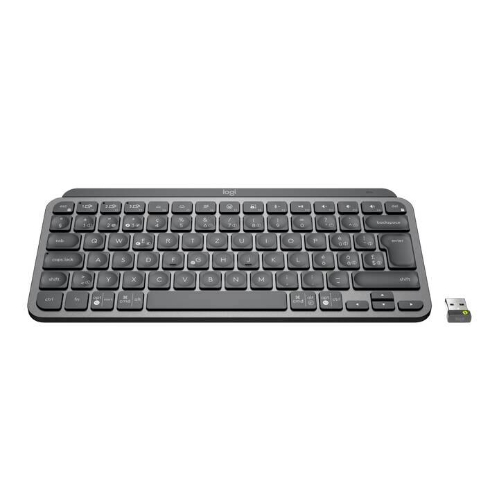 Clavier noir sans fil avec disposition QWERTZ allemande et récepteur USB inclus. Idéal pour un travail productif.