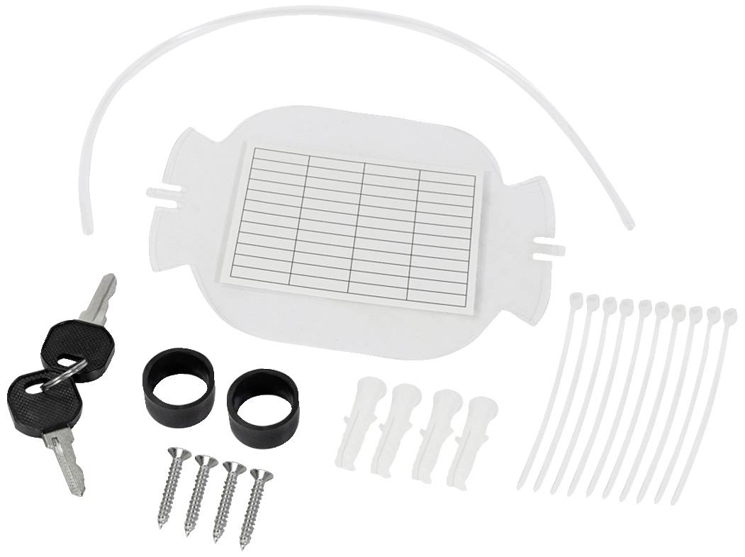 Kit de fixation comprenant des vis, des colliers de serrage, des clés et des composants de support, destiné à l'installation d'équipements de sécurité.