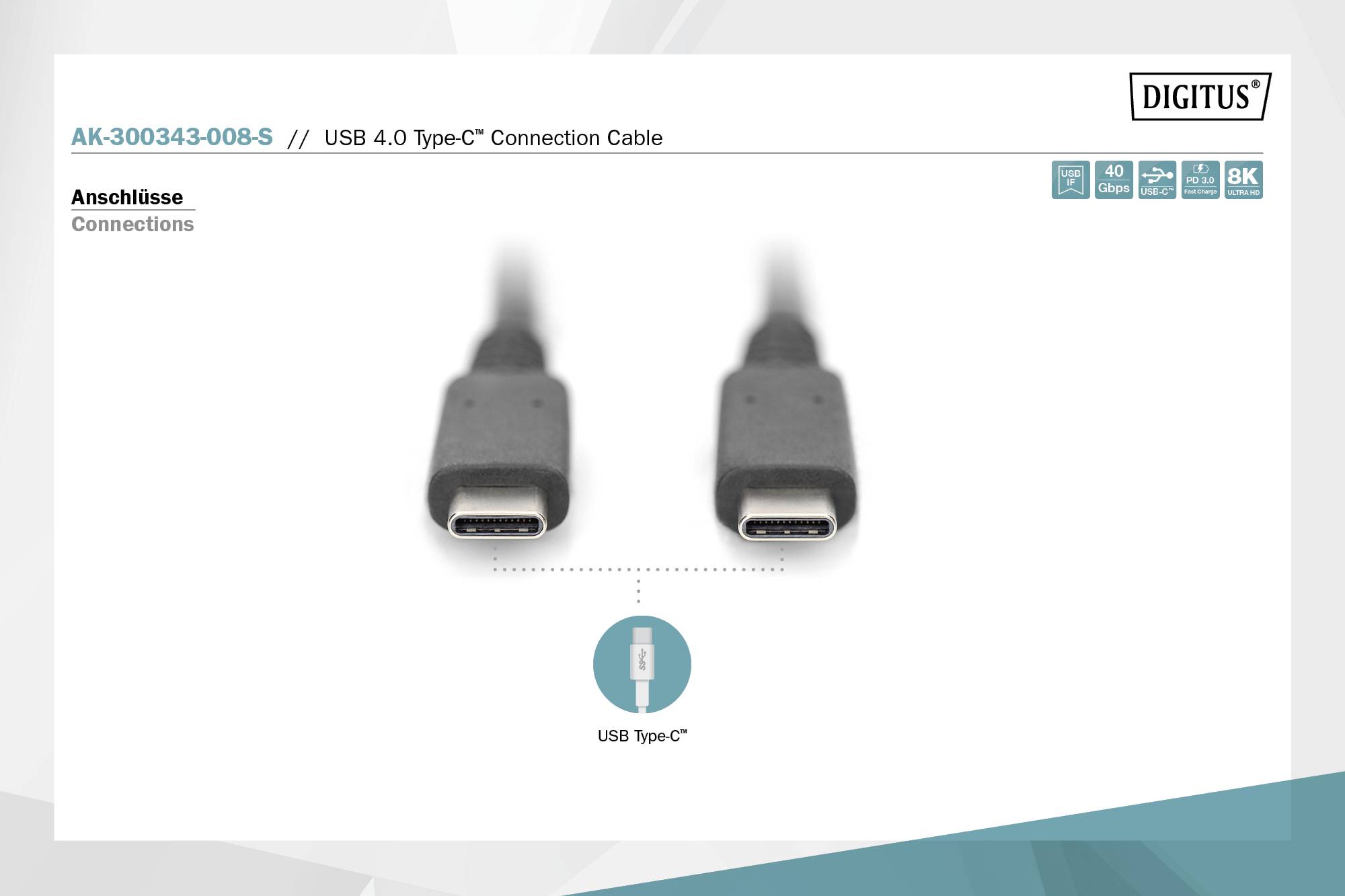 Câble de connexion USB 4.0 Type-C™ avec Ultra HD 8K, vitesse de 40 Gbps, connecteur USB-C™, fonction de charge rapide PD 3.0.