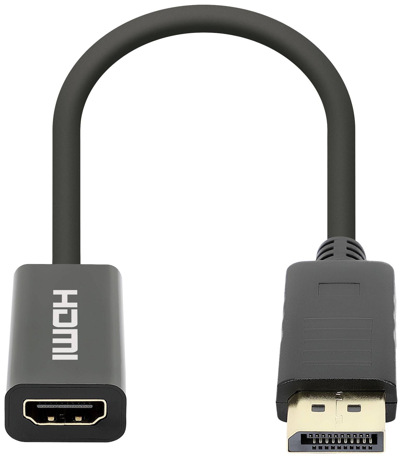 Un câble adaptateur HDMI vers DisplayPort ; permet de connecter un appareil HDMI à une entrée DisplayPort.