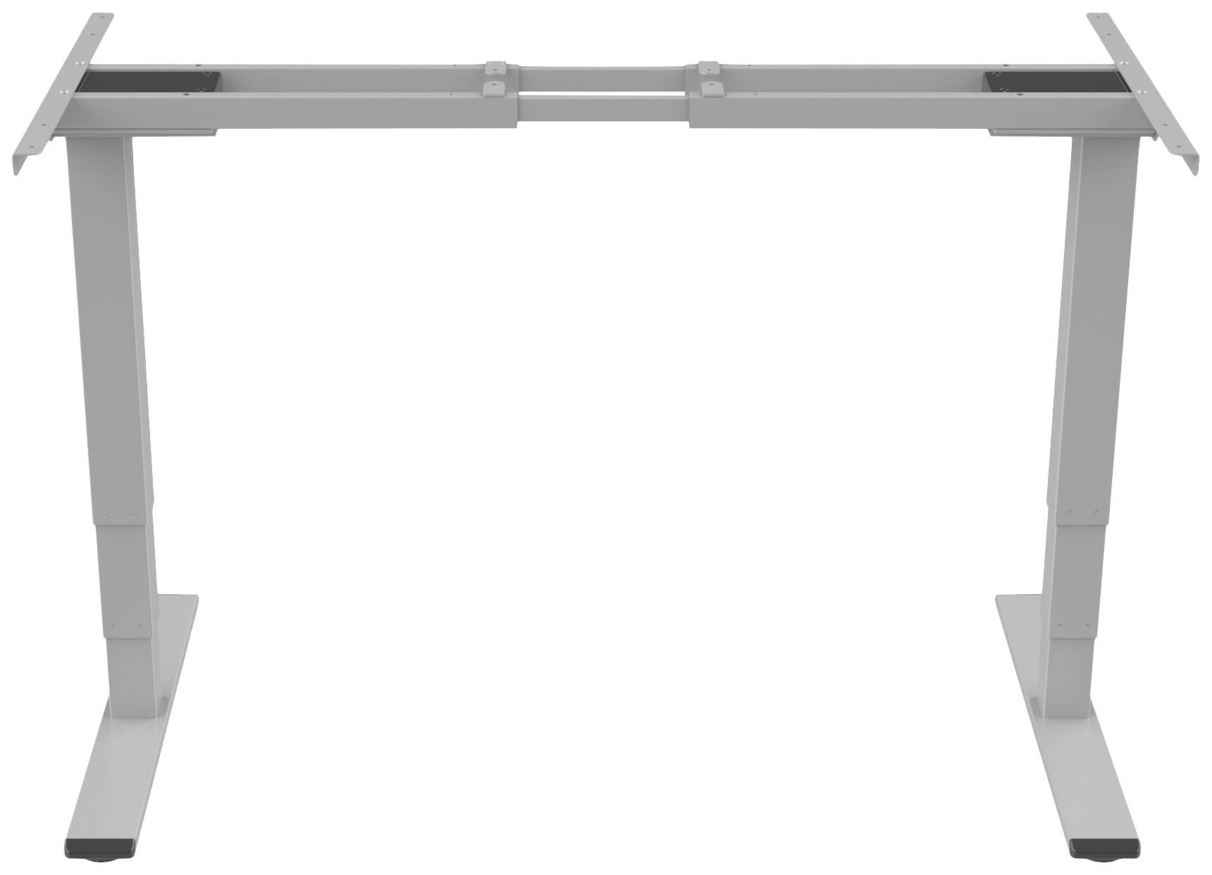 Piètement de table réglable en hauteur en métal, sans plateau, avec des pieds stables et ajustables. Adapté à une utilisation ergonomique.