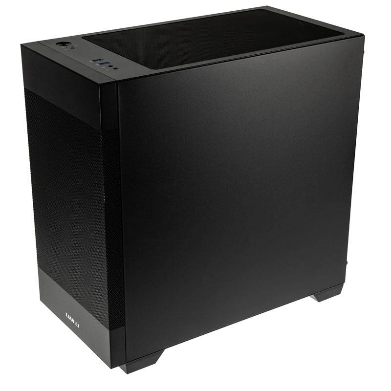 Un boîtier PC simple, noir, de forme rectangulaire avec des fentes de ventilation, adapté à la construction d'un ordinateur de bureau.