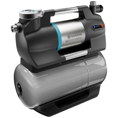 Surpresseur domestique 'Gardena 5000 Silent' en noir et gris, conception compacte, adapté à l'arrosage du jardin et au pompage de l'eau.