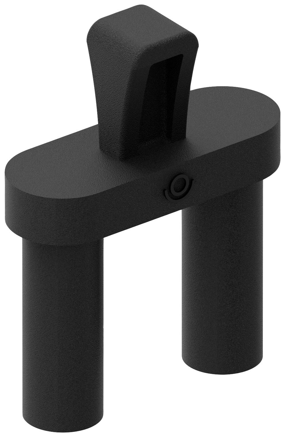Support noir à deux pieds avec une poignée centrale en haut, destiné à être utilisé dans des projets de montage ou de construction.