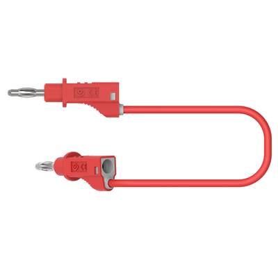Câble de banane rouge avec deux fiches, reliées en formant une boucle.