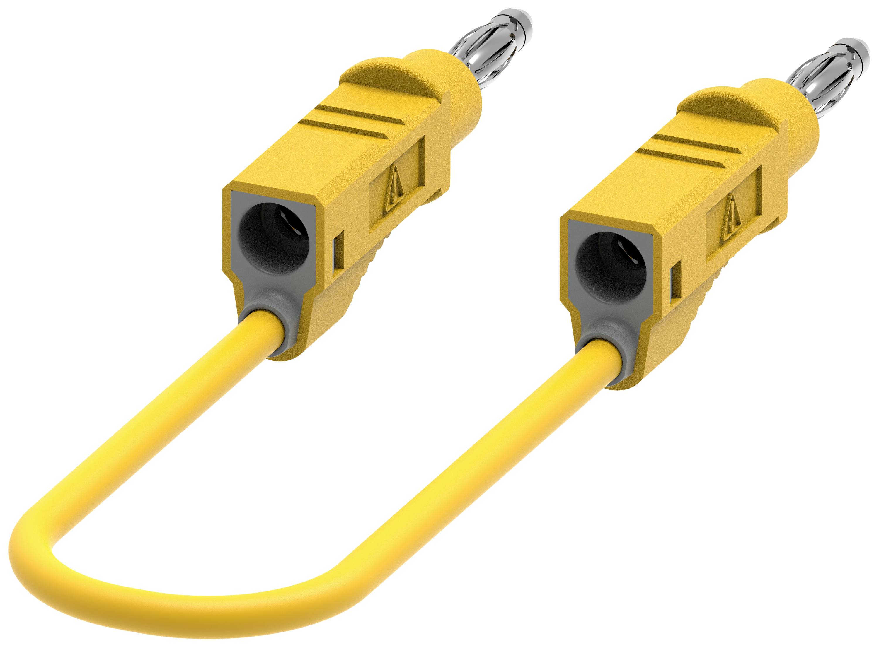 Câble jaune-orange avec deux connexions identiques à chaque extrémité, branchées côte à côte.