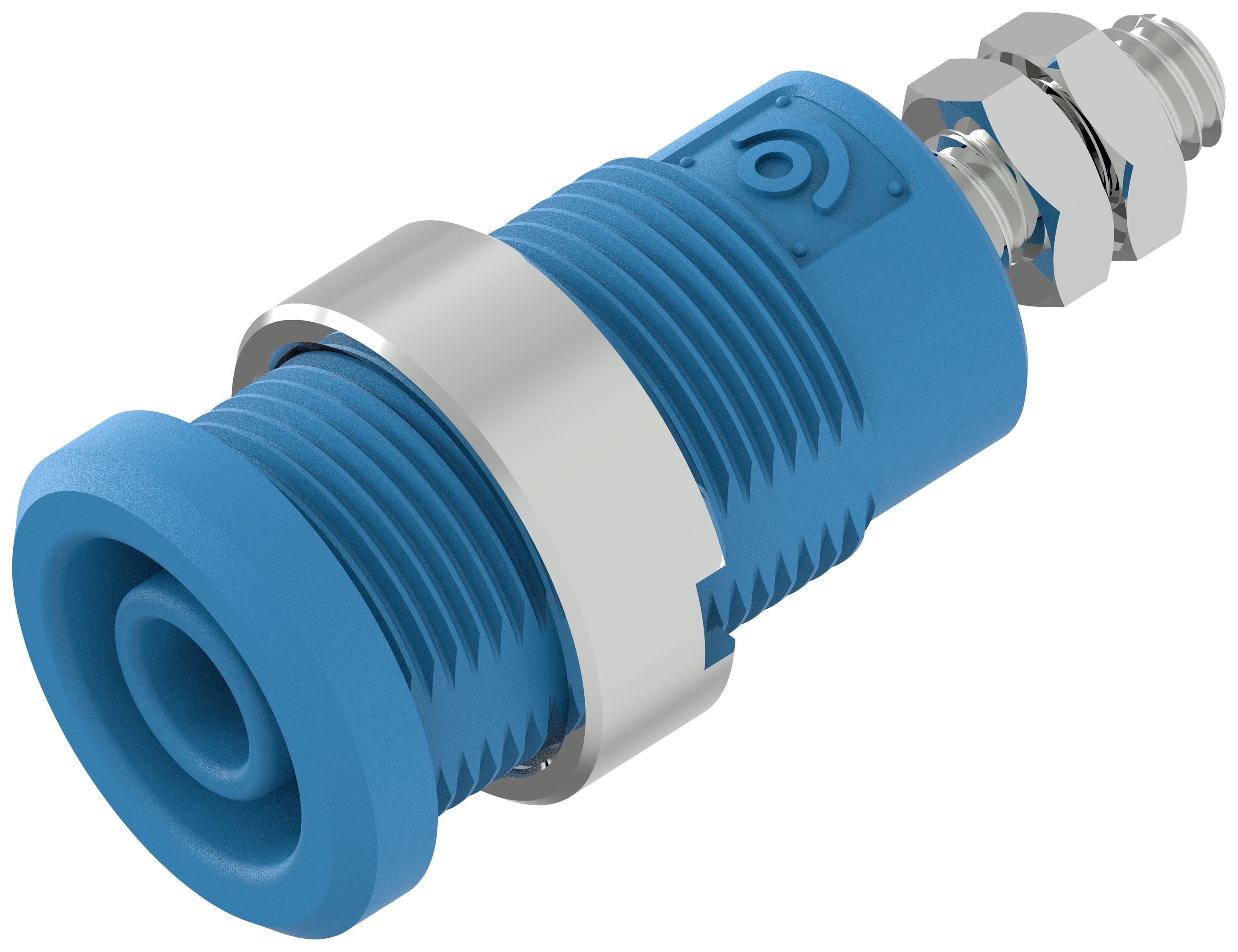 Raccord pneumatique bleu avec filetage et raccord métallique, pour la connexion de systèmes à air comprimé.