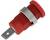 Raccord fileté rouge avec manchon métallique, profil fileté avec marquage symbolique circulaire en haut, plaque de fixation avec trou en bas.