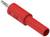 Connecteur banane rouge avec partie de contact métallique. Adapté pour les connexions électriques et les applications de test. Marquage CE visible.