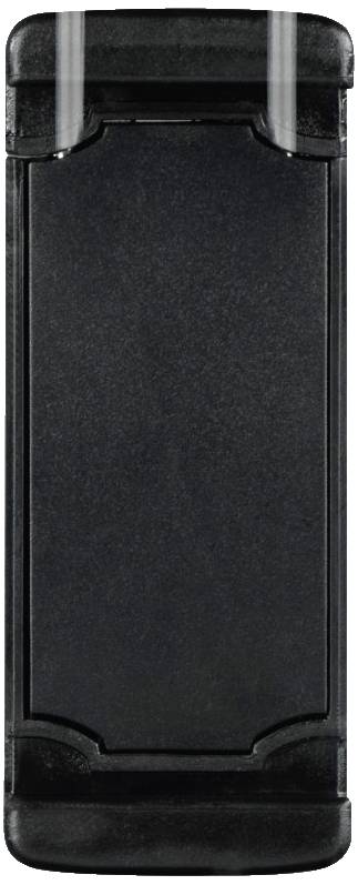 Un appareil noir rectangulaire aux coins arrondis, probablement un dispositif électronique portable ou un boîtier.