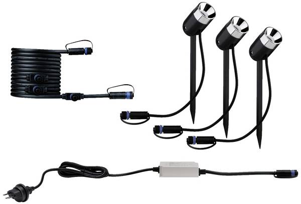 Paulmann Outd. P&S color Spot Pike Set CH 94686 Système d'éclairage Plug&Shine  kit de démarrage pour projecteur de jardin à LED   LED 10.5 W blanc chaud anthracite