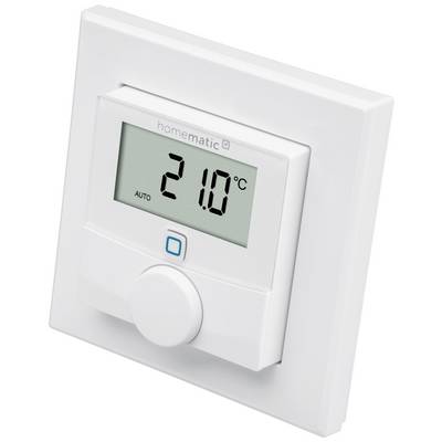 Un thermostat mural numérique affiche 21,0 degrés Celsius.