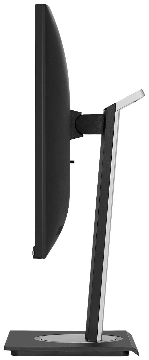 Vue latérale d'un moniteur d'ordinateur élégant et fin, équipé d'un support réglable légèrement incliné vers l'arrière.