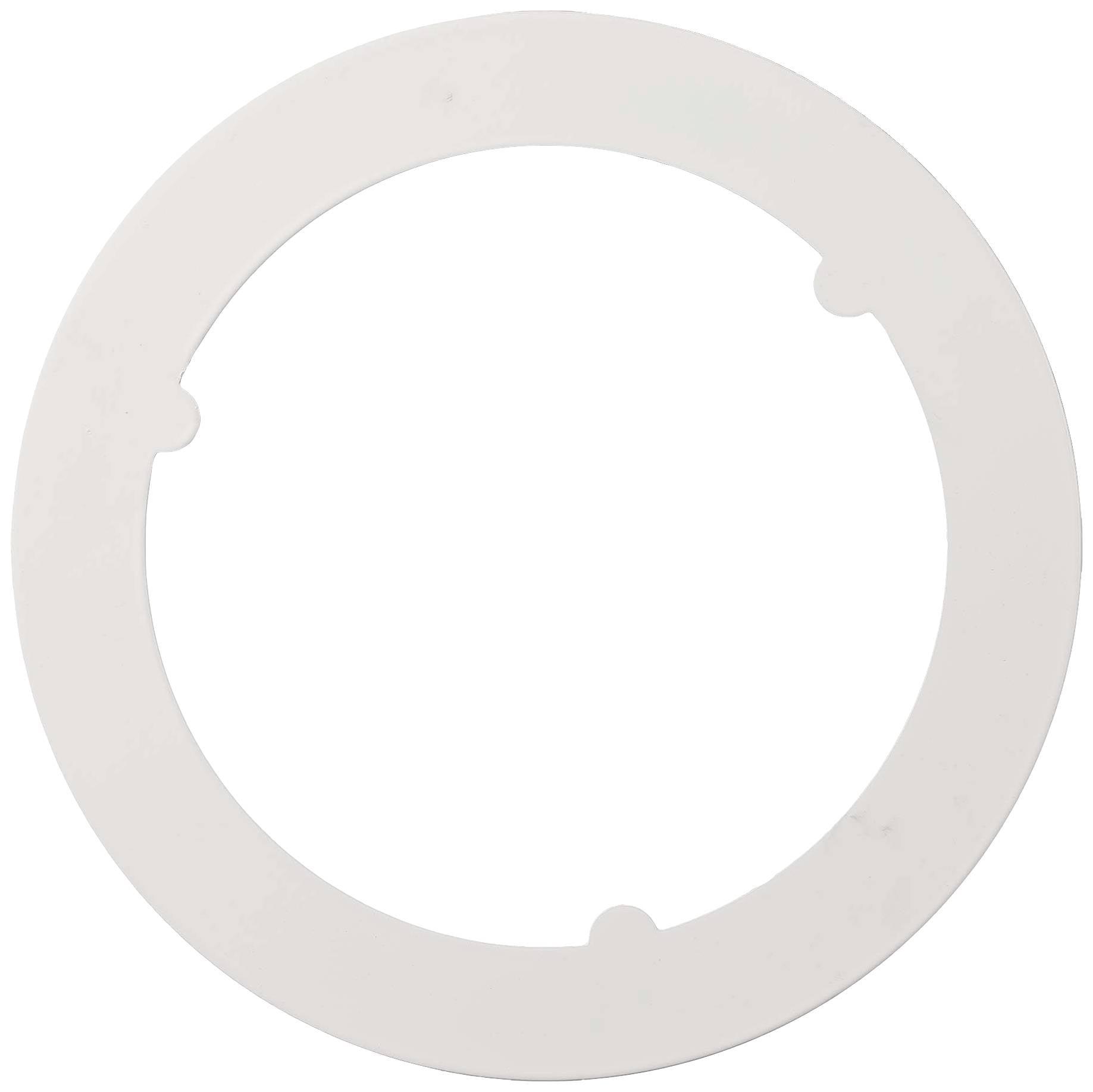 Un anneau en plastique blanc et rond, comportant trois petites ouvertures sur le bord, probablement une pièce ou un insert pour un appareil.