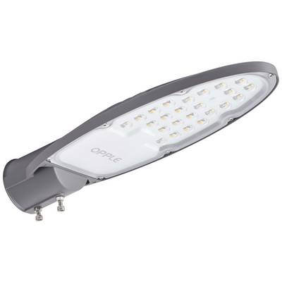 Lampadaire équipé de modules LED fixé sur un support. La marque 'Opple' est visible sur le carter.