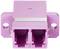 Un adaptateur LC rose avec deux ouvertures de connexion et des trous de montage.