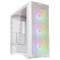 Un boîtier d'ordinateur blanc avec des ventilateurs éclairés aux couleurs arc-en-ciel, conçu pour les constructions de PC modernes et un refroidissement optimal.