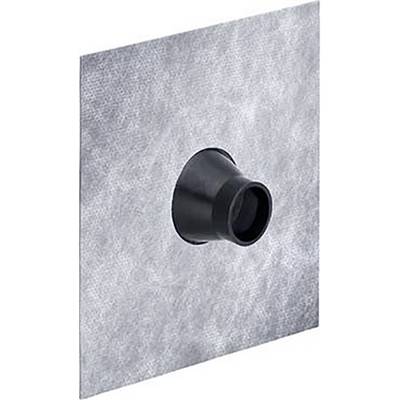 Tamis carré noir avec raccordement central pour buse, utilisé pour des applications sanitaires ou de drainage.