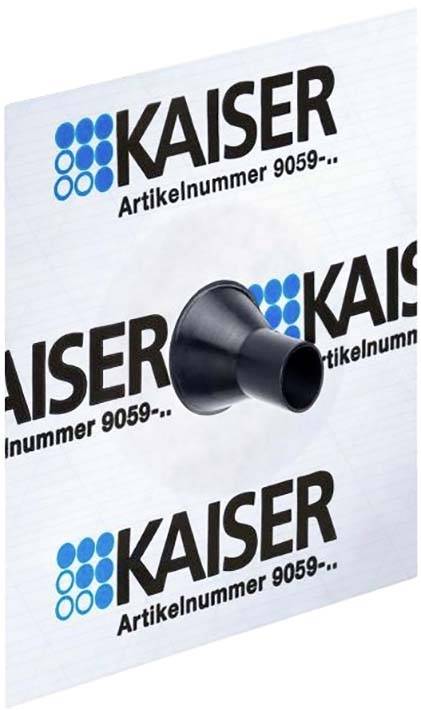 Bâche carrée avec embout central en plastique sombre, imprimée avec 'KAISER numéro d'article 9059-..'.