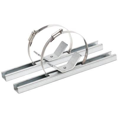 Des colliers de serrage métalliques sur des rails métalliques montrent un composant de montage pour les installations de tuyauterie.