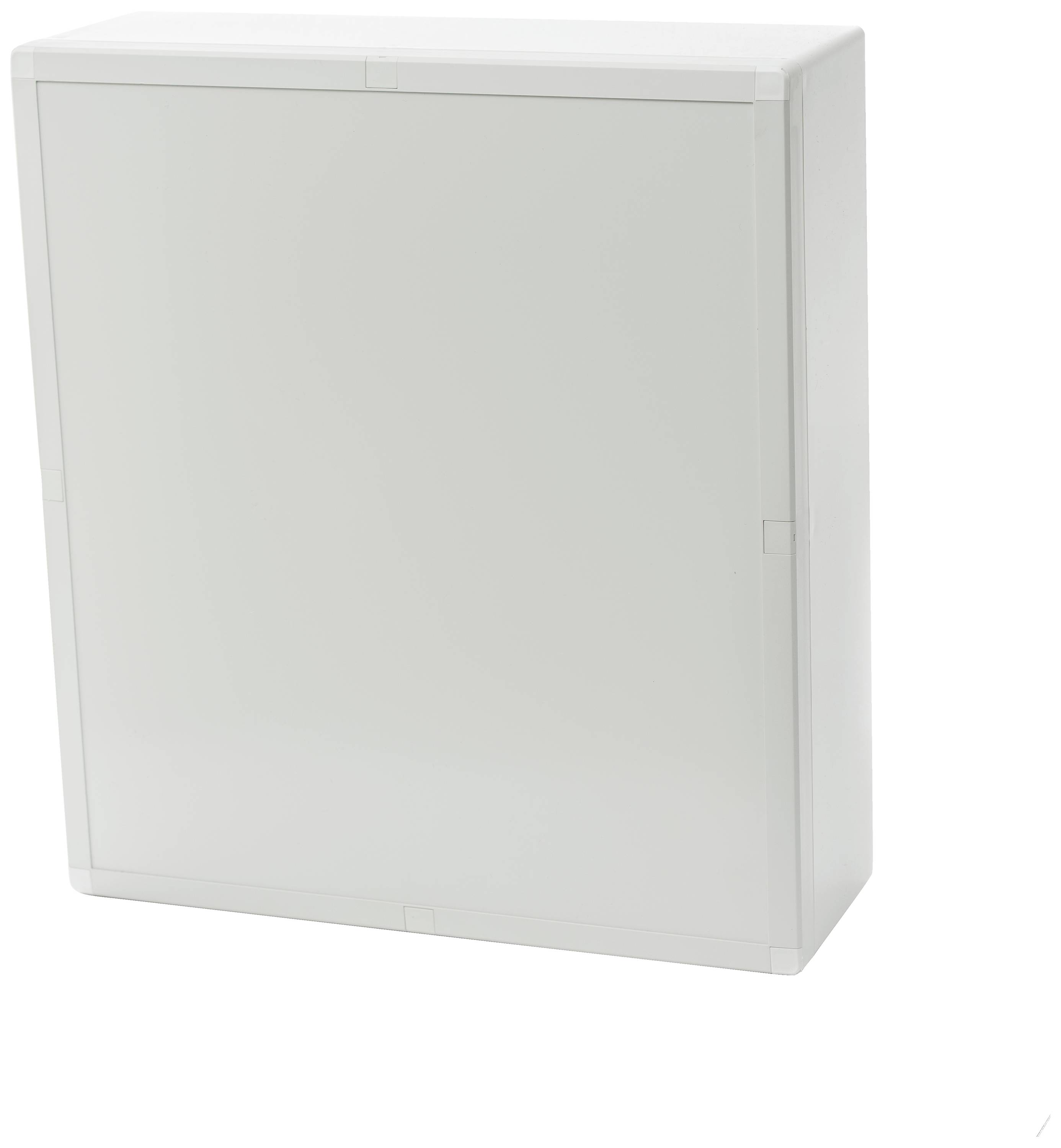 Une boîte blanche rectangulaire en plastique, représentée sur un fond neutre.