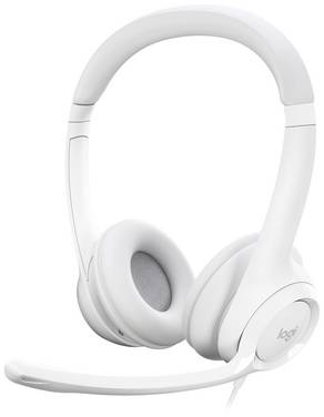 Logitech H390 Micro-casque supra-auriculaire filaire Stereo gris-blanc Suppression du bruit du microphone micro-casque, volume réglable, mise en sourdine du microphone ordinateur