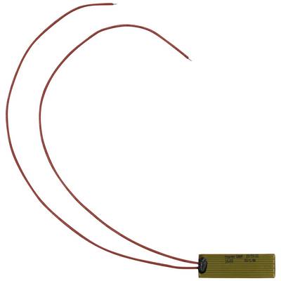 Une résistance jaune avec deux longs fils rouges, utilisée dans les circuits électroniques pour limiter le courant.