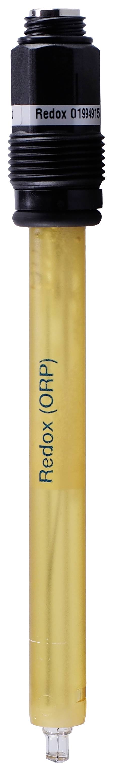 Un capteur Redox-ORP avec un capuchon noir et une tige de mesure jaune, étiqueté 'Redox (ORP)'. Utilisé pour mesurer le potentiel d'oxydoréduction.