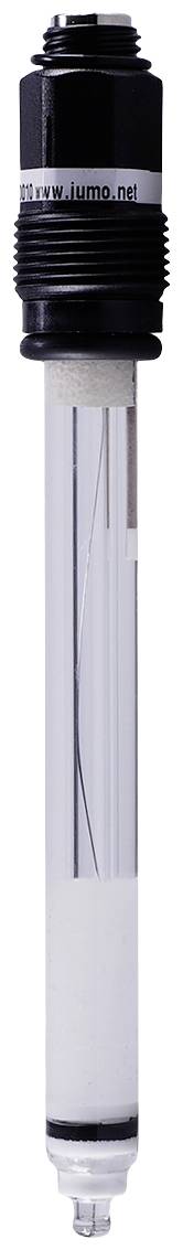 Capteur noir et transparent pour la mesure des paramètres de liquides, orienté verticalement.