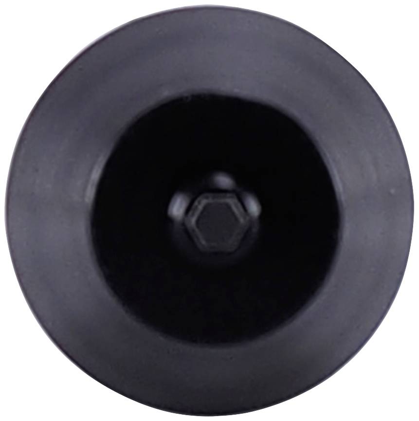 Écrou hexagonal en métal noir vu de dessus.