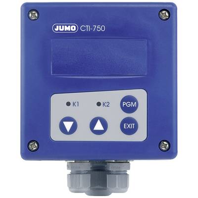 Appareil de contrôle bleu portant l'inscription 'JUMO CTI-750'. Quatre touches : K1, K2, PGM et EXIT ; utilisé pour le contrôle des processus.