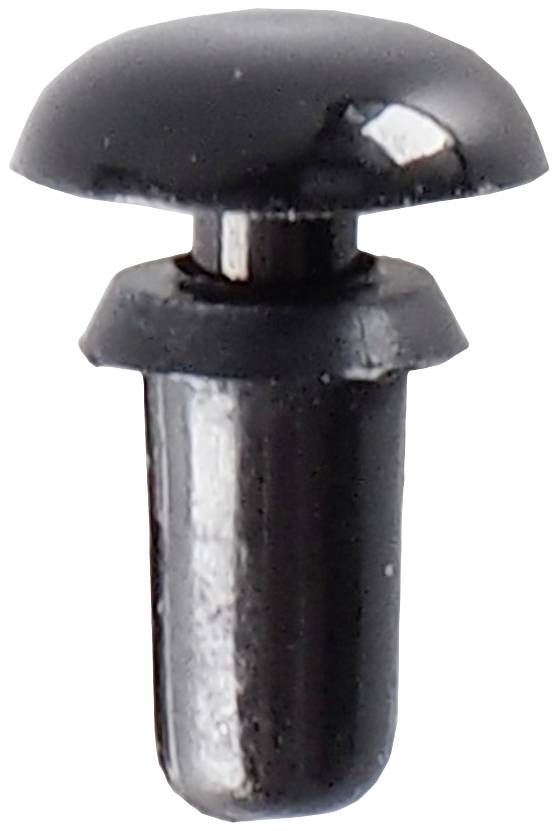 Un cheville en plastique noir avec une tête ronde et une tige plus étroite et striée, souvent utilisée pour la fixation.