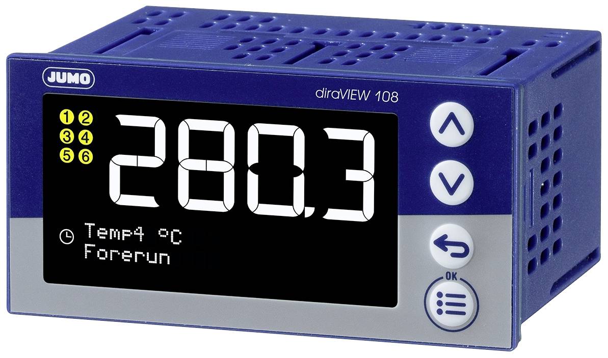 Afficheur numérique indiquant '280,3' et 'Temp4 °C'. Touches de commande visibles. Nom du modèle : diralVIEW 108.